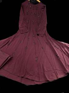 Womens: Dark Wine color Beautiful and very Soft georgette Lycra based handwork Abaya (Chest 46-48 inches and length approximately 56 inches) with Hijaab (scarf)