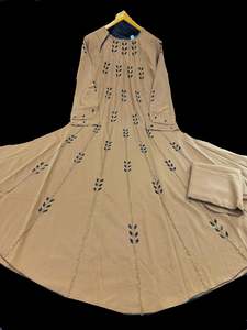 Womens: Dark Sand color Beautiful and very Soft georgette Lycra based handwork Abaya (Chest 46-48 inches and length approximately 56 inches) with Hijaab (scarf)