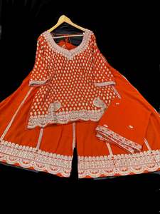 (Video clip attached) Rust Orange color georgette based embroidery with stone wo&hellip;