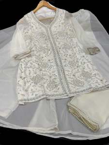 (Video clip attached) Cream color georgette based heavy hand work pearl beaded w&hellip;