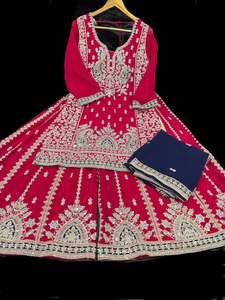 (Video clip attached) Magenta Pink color georgette based heavy embroidery work w&hellip;