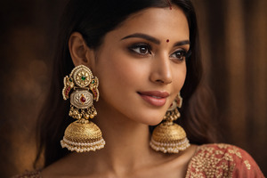 Jewellery: (Video Clip attached) Trending Kashmiri Earrings /Premium antique gold-look finish with intricate handcrafted engraving and delicate pearl drops for an elegant traditional look