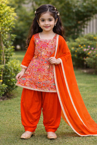 Orange color Pure and soft georgette based multicoloured embroidery work kameez &hellip;