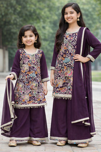 Wine color Pure and soft georgette based multicoloured embroidery work girls fla&hellip;