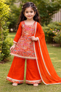 Rust Orange color Pure and soft georgette based multicoloured embroidery work gi&hellip;