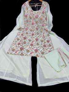 Pastel Mint color georgette based all multicoloured floral embroidery & sequined&hellip;