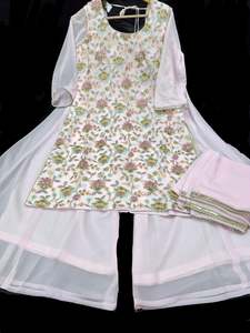 Pastel Baby Pink color georgette based all multicoloured floral embroidery & seq&hellip;