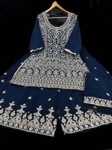 Dark peacock Blue color georgette based all over stones with Mirror work & embro&hellip;