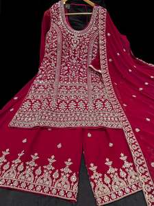 Magenta Pink color georgette based all over stones with Mirror work & embroidery&hellip;