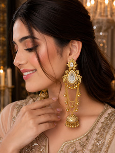 Royal Kashmiri earrings crafted with delicate patterns and cascading jhumki char&hellip;