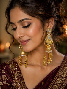 Jewellery: Statement Kashmiri earrings featuring delicate jhumki drops and timeless ethnic elegance
(slight variation in color and design is possible )