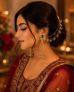 Jewellery: Elegant Kashmiri long jhumka earrings with royal stones and Ghunghroo attached Sahare (detachable) intricate ghungroo detailing for a timeless festive look ✨
(slight variation in color and design is possible )