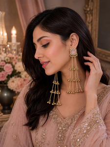 Baby Pink color Elegant Kashmiri earrings featuring gemstone studs with delicate&hellip;