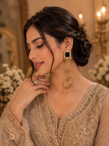 Jewellery: Black color Elegant Kashmiri earrings featuring gemstone studs with delicate ghungroo detailing for a graceful look ✨(slight variation in color and design is possible )