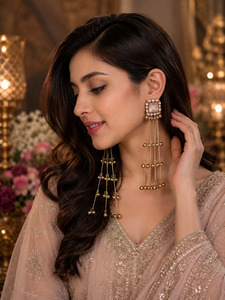 Silver color Elegant Kashmiri earrings featuring gemstone studs with delicate gh&hellip;