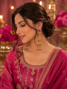 Lite Pink color Elegant Kashmiri earrings featuring gemstone studs with delicate&hellip;