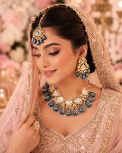 Jewellery: Original Uncut Kundan necklace set with elegant pearl detailing , (kundan stone back picture attached for Kundan reference )Slight variation in color, design, and finishing may occur