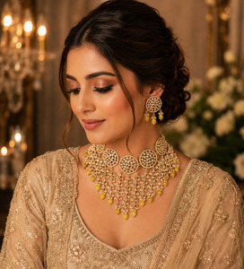 Beautiful Kundan choker necklace set with elegant pearl detailing (Slight variat&hellip;