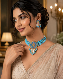 Beautiful Meenakari work with Kundan stone choker Set With Elegant Pearl Detaili&hellip;