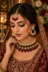 Beautiful Kundan necklace set with elegant pearl detailing and intricate Meenaka&hellip;