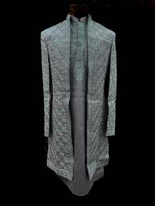 (Video clip attached)Smoke Gray Raw silk based heavy embroidery work with all ov&hellip;