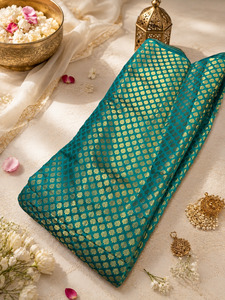 Peacock teal brocade silk Fabric (price per meter) perfect for stitching blouses&hellip;