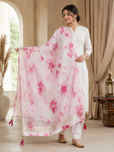 Soft and elegant organza dupatta featuring a beautiful pink tie-dye print, shimm&hellip;
