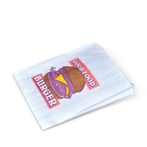 Good Food Printed Burger Greaseproof Satchel - 1 Ply 175 x 45 x 219mm Qty 1000