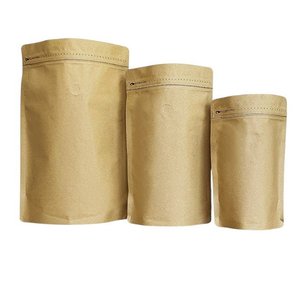 Coffee Pouch Bags Copy: Brown Coffee Valve Stand up Zipper Pouch Bags With Pull Tab - Brown Kraft Paper