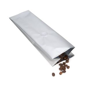 Coffee Pouch Bags Copy: Side Seal Coffee Pouch Silver -Valve Top Heat Sealable  - Material Specs: Matt OPP + VMPET + PE