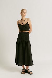 Chantille Shirred Linen Skirt