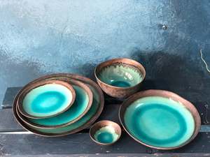Plates: Pale Blue Glaze, Rustic, Dinnerware