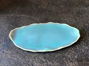 Blue Oval Plate,Uneven Rough Rim, Handmade
