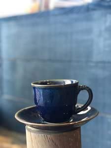 Coffee/Teacup with Saucer: Shiny Dark blue, Handmade