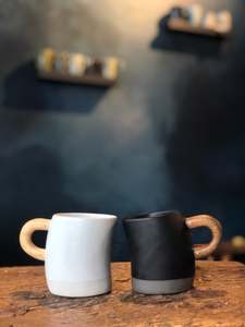 Cup with Wooden Handle | Two Colours | Uneven |  Handmade