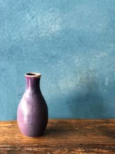 Vase: Pink Purple Vase, White Rim, Handmade
