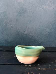 Utensil: Medium Size Ramekin, Turquoise and White with Elephant Feet, Handmade