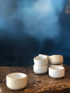 Utensil: Round White Ramekin, Speckled,Rough and Smooth Exterior, Handmade