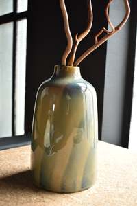 Sales: Green Blue Vase | Glazed | Faint Stripes | Earthy Details