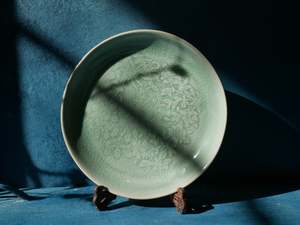 Celadon: Traditional Green Celadon Plate with Floral Pattern
