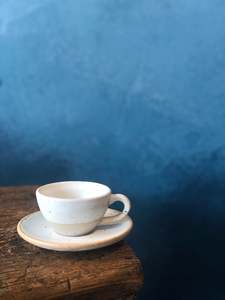 Wholesale: Espresso Cup with Saucer: White, Speckled, Rough Texture Based, Handmade
