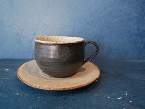 Natural Speckle: Deep Blue Natural Speckle Coffee Cup and Saucer - II