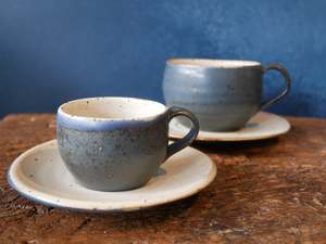 Deep Blue - Natural Speckle Espresso Cup and Saucer