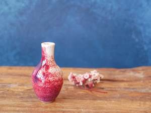 Hand-thrown Tiny Bud Vase / copper red/ox blood glazed - R13