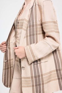 BLAZER: Palazzo Blazer - Camel Check Linen