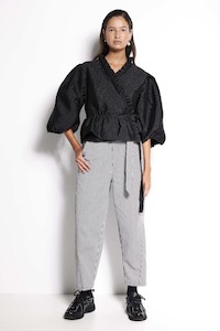 Dynasty Belted Pant - Black stripe belted denim trouser