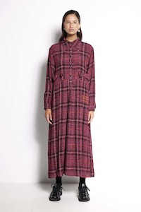 Sale: La Rosa Dress - Full length long sleeve collared dress in pink check