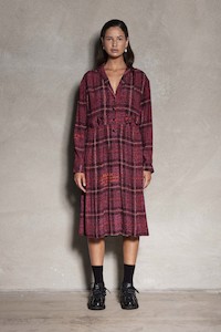 La Luna Tee Dress - Mid length long sleeve dress in pink check