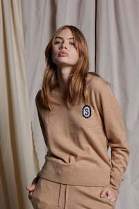 Aw23 The Arrangements: LOUNGE VNECK SWEATER - BEIGE CASHMERE WOOL