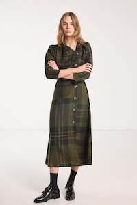 Aw2025 Significant Other: Beloved Button Dress - Forest Green Check Linen